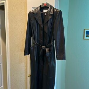 Long genuine leather black coat. Size 8